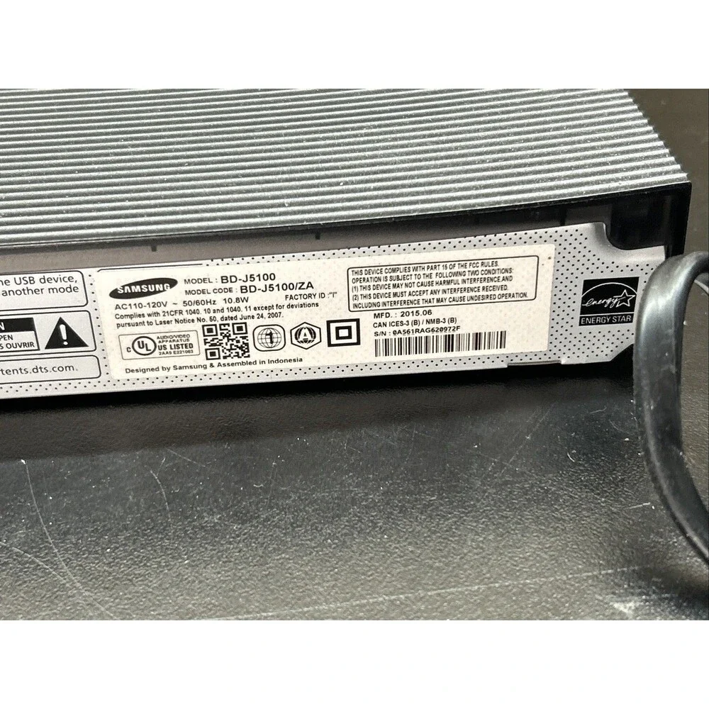 Samsung BD-J5100 Blu-ray Player HDMI Wi-Fi 1080p | w/ Remote | Tested Working